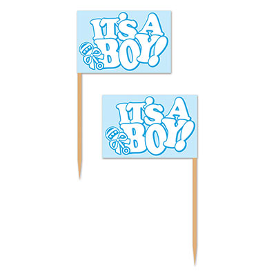 Its A Boy! Light Blue Picks with white lettering for a cupcake or food decoration 