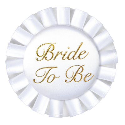 Bride To Be White Satin Button with Gold lettering 