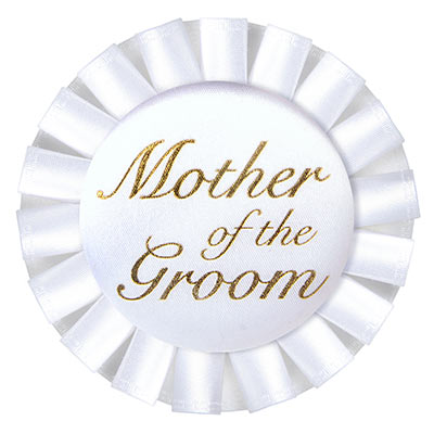 Mother Of The Groom White Satin Button with Gold lettering