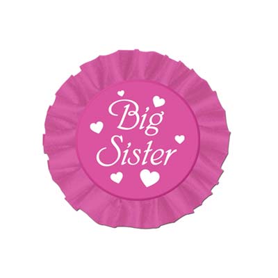 Big Sister Dark Pink Satin Button with White lettering and hearts