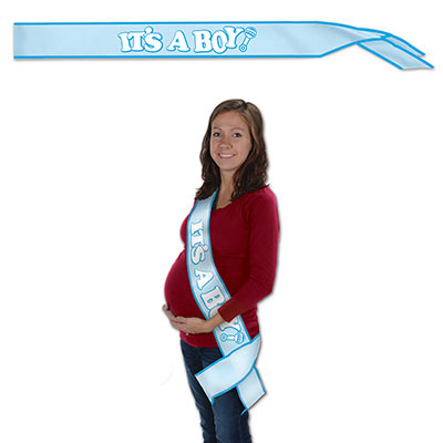 Light Blue Its A Boy Satin Sash with White Lettering