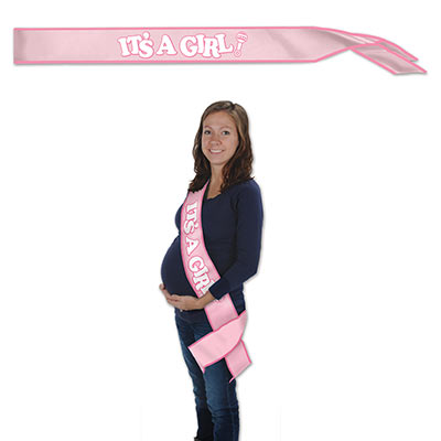 Pink It's A Girl Satin Sash with White Lettering