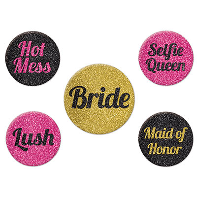 Assorted Glittered Team Bride Party Buttons