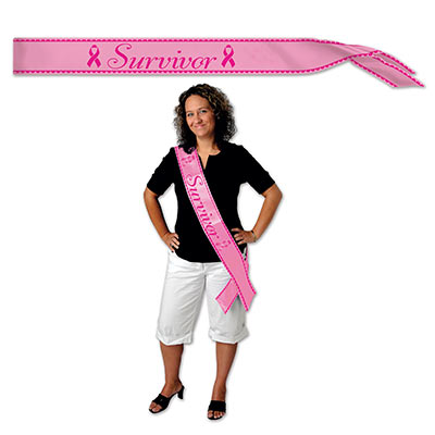 Pink Survivor Satin Sash with Dark Pink lettering