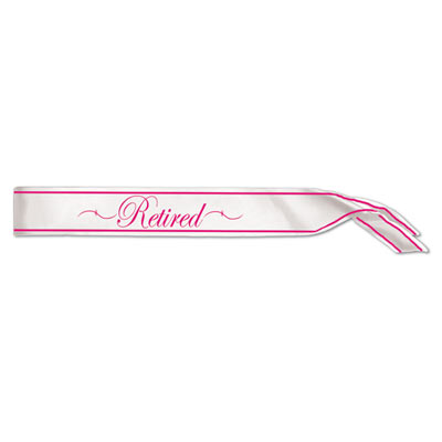 Retired White Satin Sash trimmed in Pink and lettering