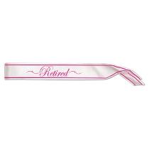 Retired White Satin Sash trimmed in Pink and lettering