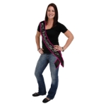 Bachelorette Black Satin Sash trimmed in hot Pink with silver lettering