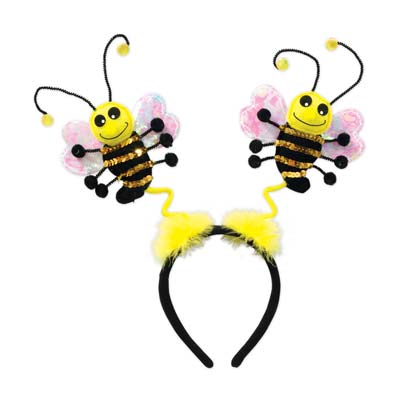Bumblebee with pink wings on a black Yellow Springy Headband