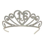 Glittered metal tiara with a "16" wish.