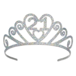 Glittered metal tiara with a "21" wish.