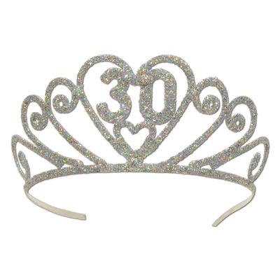 Glittered metal tiara with a "30" wish.