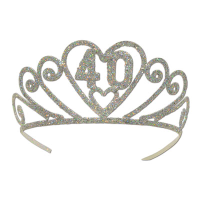 Glittered metal tiara with a "40" wish.