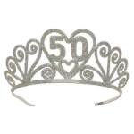 Glittered metal tiara with a "50" wish.