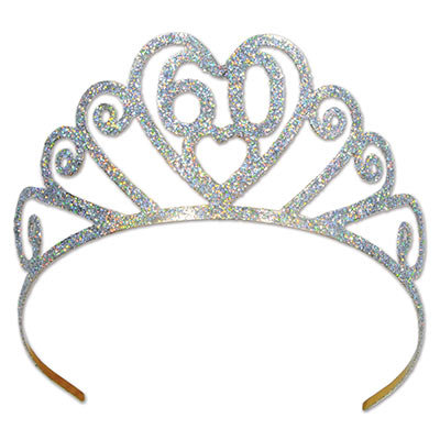 Glittered metal tiara with a "60" wish.