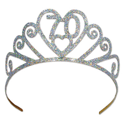 Glittered metal tiara with a "70" wish.