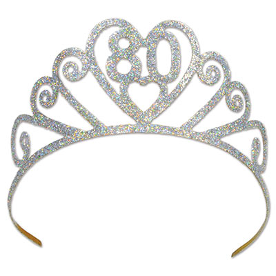 Glittered metal tiara with a "80" wish.