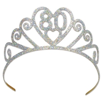 Glittered metal tiara with a "80" wish.