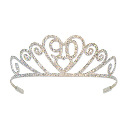 Glittered metal tiara with a "90" wish.