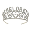 Silver glittered metal tiara stating "Bachelorette".