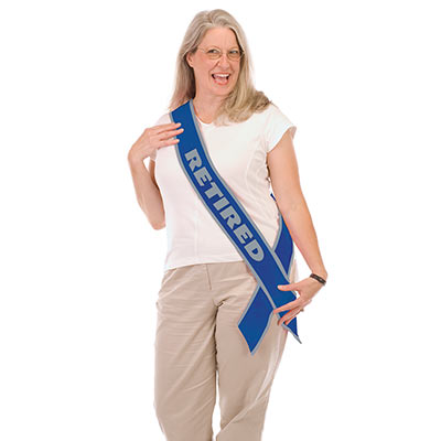 Blue silk sash with grey boarder and wording of "retired".