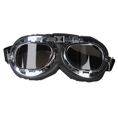 Replica of plastic black aviator goggles.