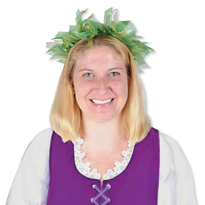 Fairy crown made of gold and green tulle material.