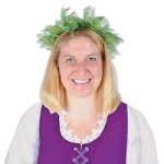 Fairy crown made of gold and green tulle material.
