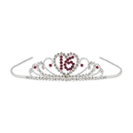 Rhinestone tiara in silver stating wishing a great "16".