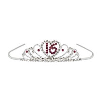 Rhinestone tiara in silver stating wishing a great "16".