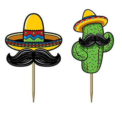 Fiesta picks with wooden sticks and icon fiesta decor attached at the top.