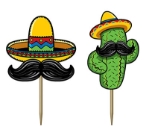 Fiesta picks with wooden sticks and icon fiesta decor attached at the top.
