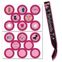 Bachelorette sash made of satin material with badges included.