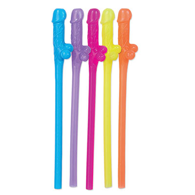 assortment of color Willie Straws for a bachelorette party