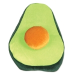 Plush avocado hat designed to replicate an open avocado with it's seed.