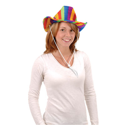 Cowboy hat printed with a fun rainbow color. 