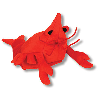 Plush hat designed to replicate a crawfish.