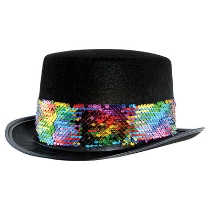 Felt Topper with Rainbow Sequined Band (Pack of 6) Felt Topper with Rainbow Sequined Band, rainbow, topper, party favor, pride, new year's eve, wholesale, inexpensive, bulk
