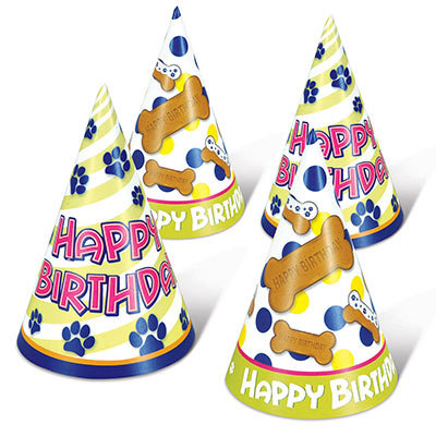 Dog Birthday Cone Hats (Pack of 48) Dog Birthday Cone Hats, dog birthday, cone hats, party favor, wholesale, inexpensive, bulk