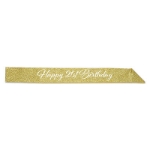 Happy 21st Birthday Glittered Sash (Pack of 6) Happy 21st Birthday Glittered Sash, 21, birthday, glitter, gold, sash, party favor, wholesale, inexpensive, bulk