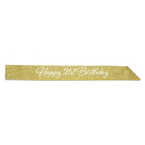 Happy 21st Birthday Glittered Sash (Pack of 6) Happy 21st Birthday Glittered Sash, 21, birthday, glitter, gold, sash, party favor, wholesale, inexpensive, bulk