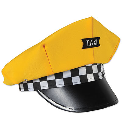 Novelty taxi themed hat made of fabric material.