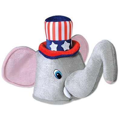 Plush Patriotic Elephant Hat (Pack of 6) Plush Patriotic Elephant Hat, elephant, hat, party favor, circus, new years eve, birthday, wholesale, inexpensive, bulk