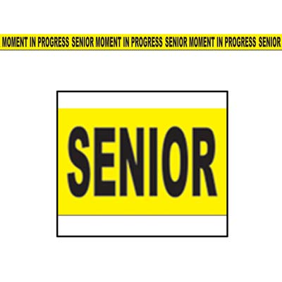 Yellow Senior Moment In Progress Party Tape with Bold Black Lettering