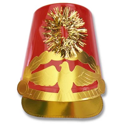 Plastic Red Drum Major Hat with Gold trim