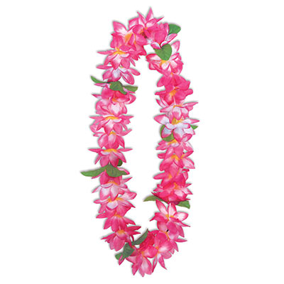 Big Pink Island Floral Lei with leaves 