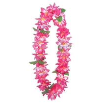 Big Pink Island Floral Lei with leaves 