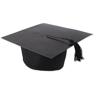 Black Grad Hat in Fabric Material with Cardstock top an tassel