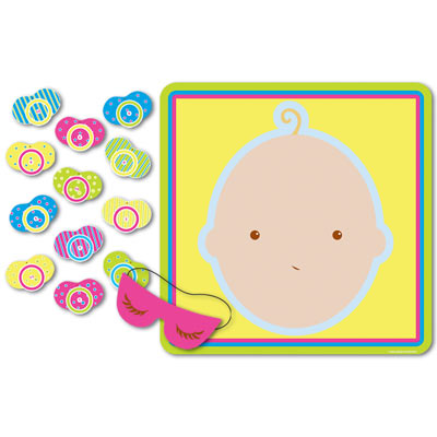 Pin The Pacifier  Baby Shower Game comes with a blind fold