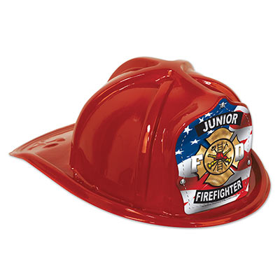 Red Plastic Jr Firefighter Hat (Pack of 48) Red Plastic Jr Firefighter Hat, jr firefighter, hat, party favor, fire truck, wholesale, inexpensive, bulk