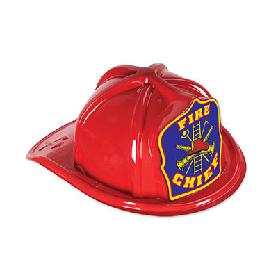 Red Plastic Fire Chief Hat (Pack of 48) Red Plastic Fire Chief Hat, fire chief, hat, party favor, fire truck, birthday, wholesale, inexpensive, bulk